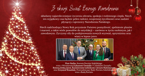 Najserdeczniejsze życzenia od Zarządu oraz Rady Powiatu Sok&oacute;lskiego