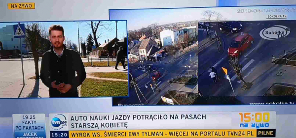 Potrącenie przez "elkę" na antenie TVN24 [Film]