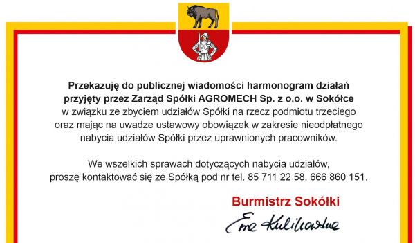 Burmistrz Sok&oacute;łki informuje