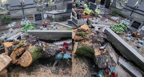 Wichura zniszczyła pomnik na sok&oacute;lskiej nekropolii [Zdjęcia]